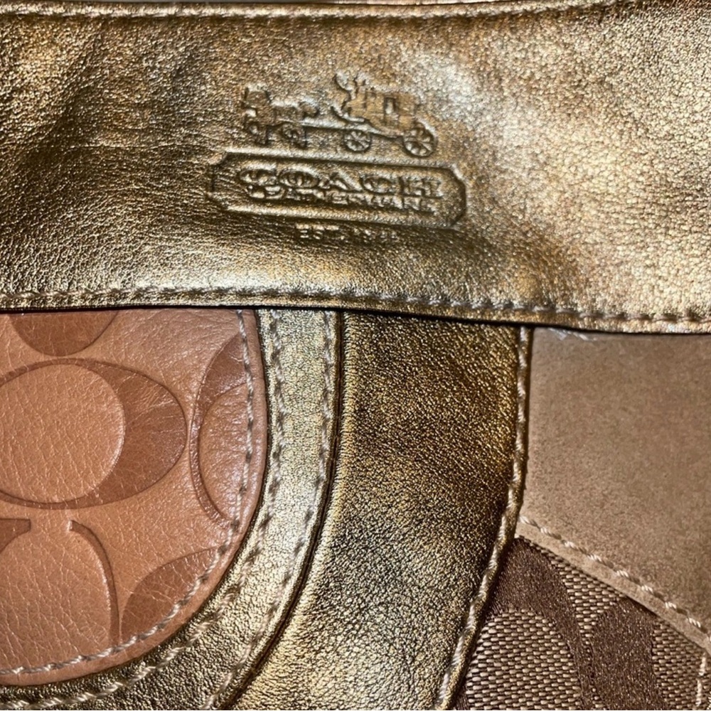 Coach Metallic Patchwork Shoulder Bag in Gold and Tan - Picture 7 of 8